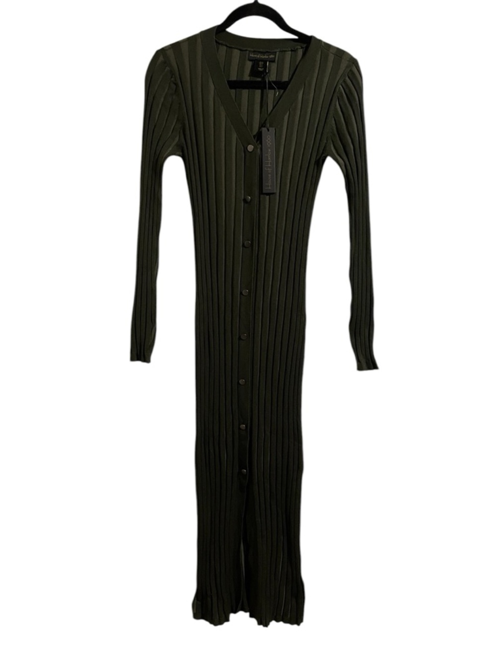 House of Harlow 1960 Olive Ribbed Button-Front Maxi Dress